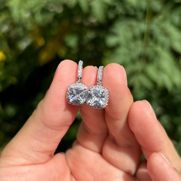 Jewelry - 18K White Gold Plated Stainless Steel Diamond Dangling Earrings